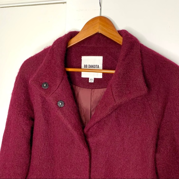 BB Dakota Regan Burgundy Wool Blend Coat Sz XS - Picture 5 of 11